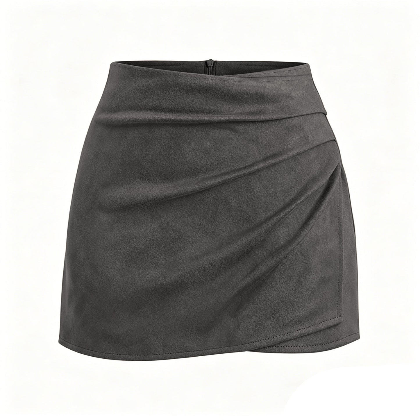 Autumn Winter Women Clothing Heap Pleated Suede Pantskirt High Waist Zipper Casual Short Pantskirt Women