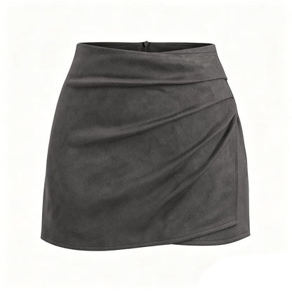 Autumn Winter Women Clothing Heap Pleated Suede Pantskirt High Waist Zipper Casual Short Pantskirt Women
