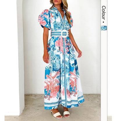 Summer Casual Positioning Lace Printing Maxi Dress