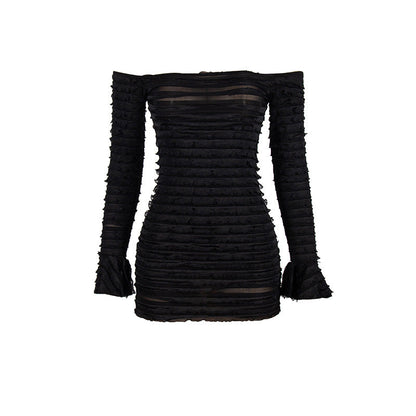 Autumn Solid Color off Shoulder Sexy Long Sleeve Narrow High Waist Women Dress