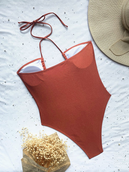 One-Piece Swimsuit Solid Color Bikini Swimsuit Women Sexy Swimsuit Strap Bikini