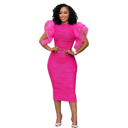 Women Clothing Stitching Ruffle Sleeve Summer Africa Dress