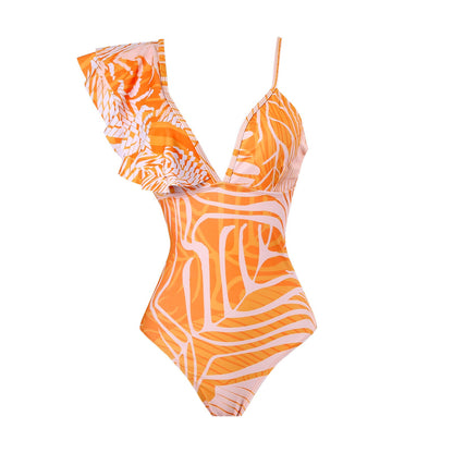 Sexy Swimsuit Women Spring One Shoulder Swimsuit Chiffon Split Beach Skirt Set