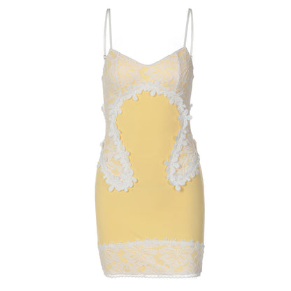 Summer Sexy Lace Splicing Sling Slim Sheath Dress
