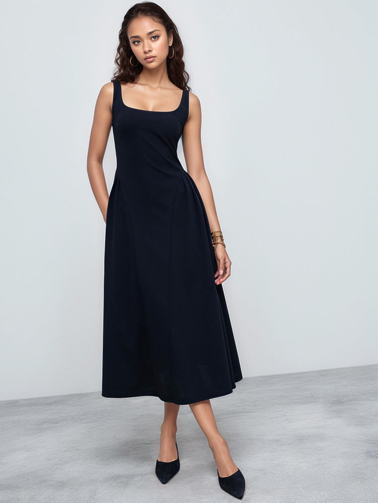 Summer Niche Design Spring Summer round Neck Backless Waist Trimming Sleeveless Dress