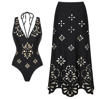 Swimsuit black laser Hollow Out Cutout high end swimsuit set women maxi dress one size fits all