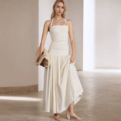 Summer Women Wide Camisole Halter Sleeveless Backless Dress