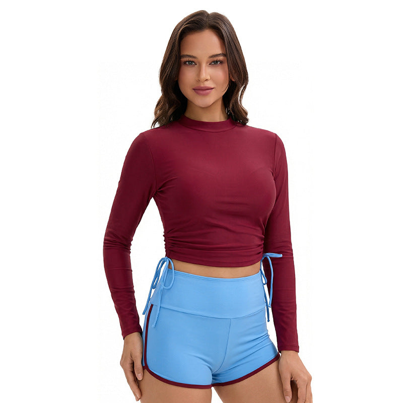 Swimsuit Women Split Long Sleeve Sunscreen Solid Color Conservative Two Piece Set Swimsuit