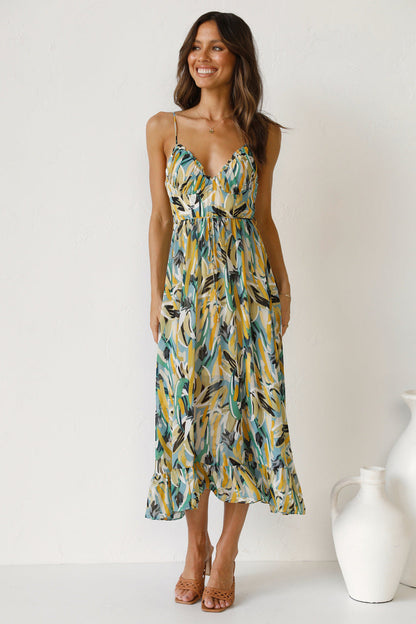 Women Printed Ruffle Sleeveless Dress