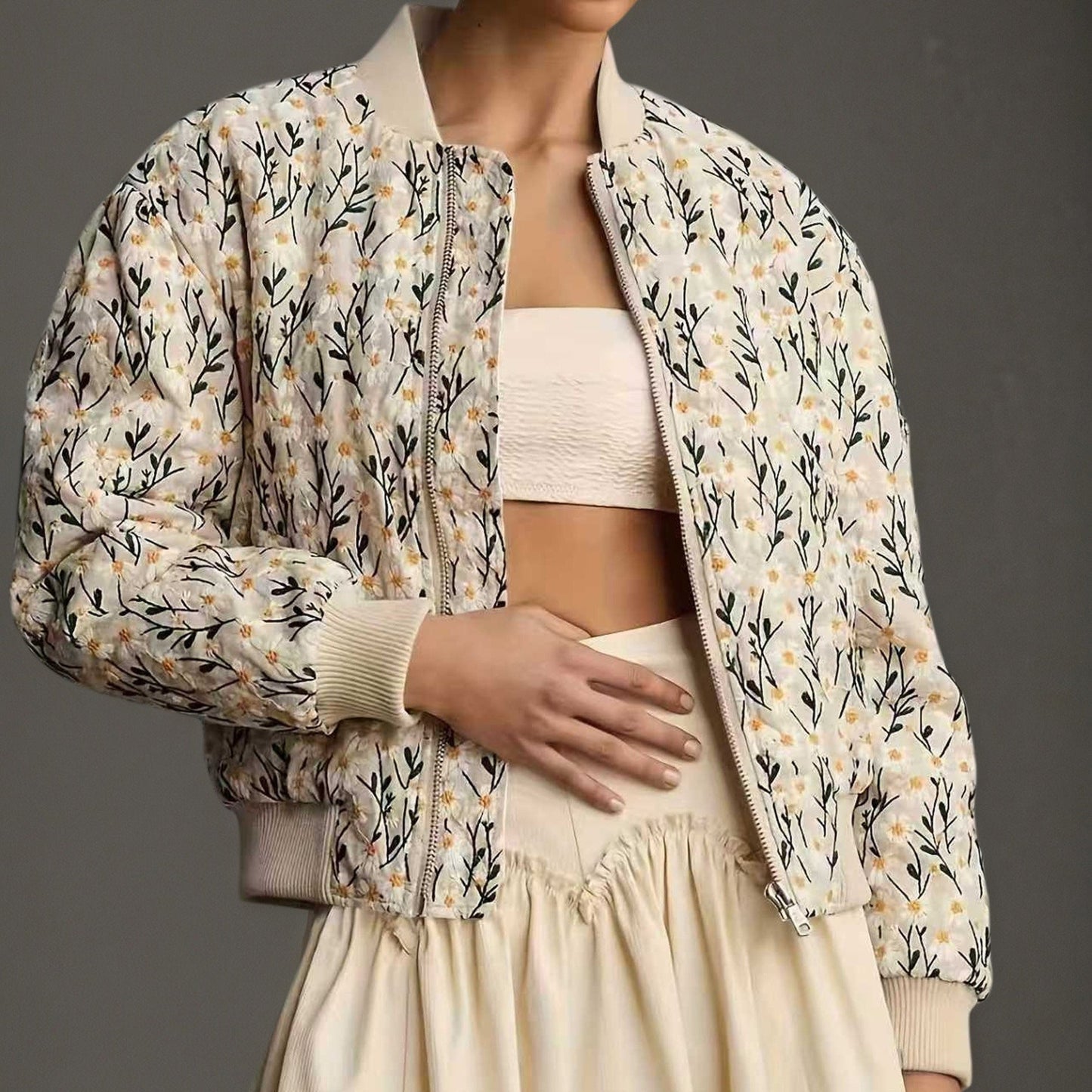 Autumn Winter Floral All Matching Casual Short Jacket Cotton Coat Jacket