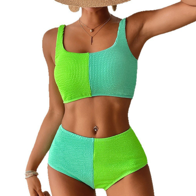 Swimwear Women Split Solid Color Sexy High Waist Bikini Swimsuit