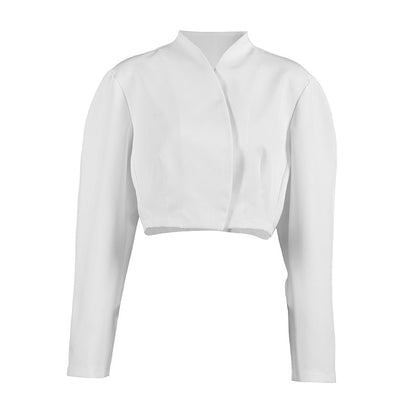 Autumn Stylish Graceful Simple V neck Machete Long Sleeve Loose Fitting Short Coat Women