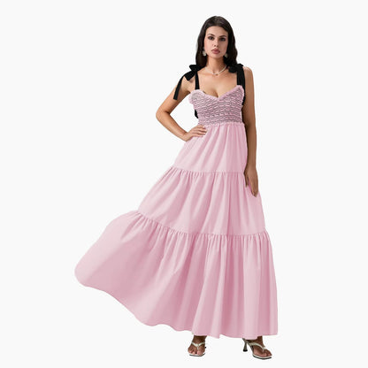 Women Clothing Office Sleeveless Sexy Lace up Long Sling Dress Women