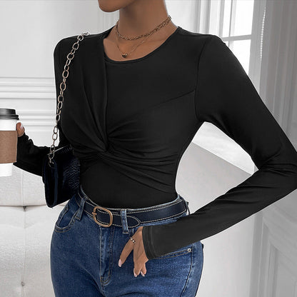Fall Women Clothing Black Twisted round Neck Jumpsuit