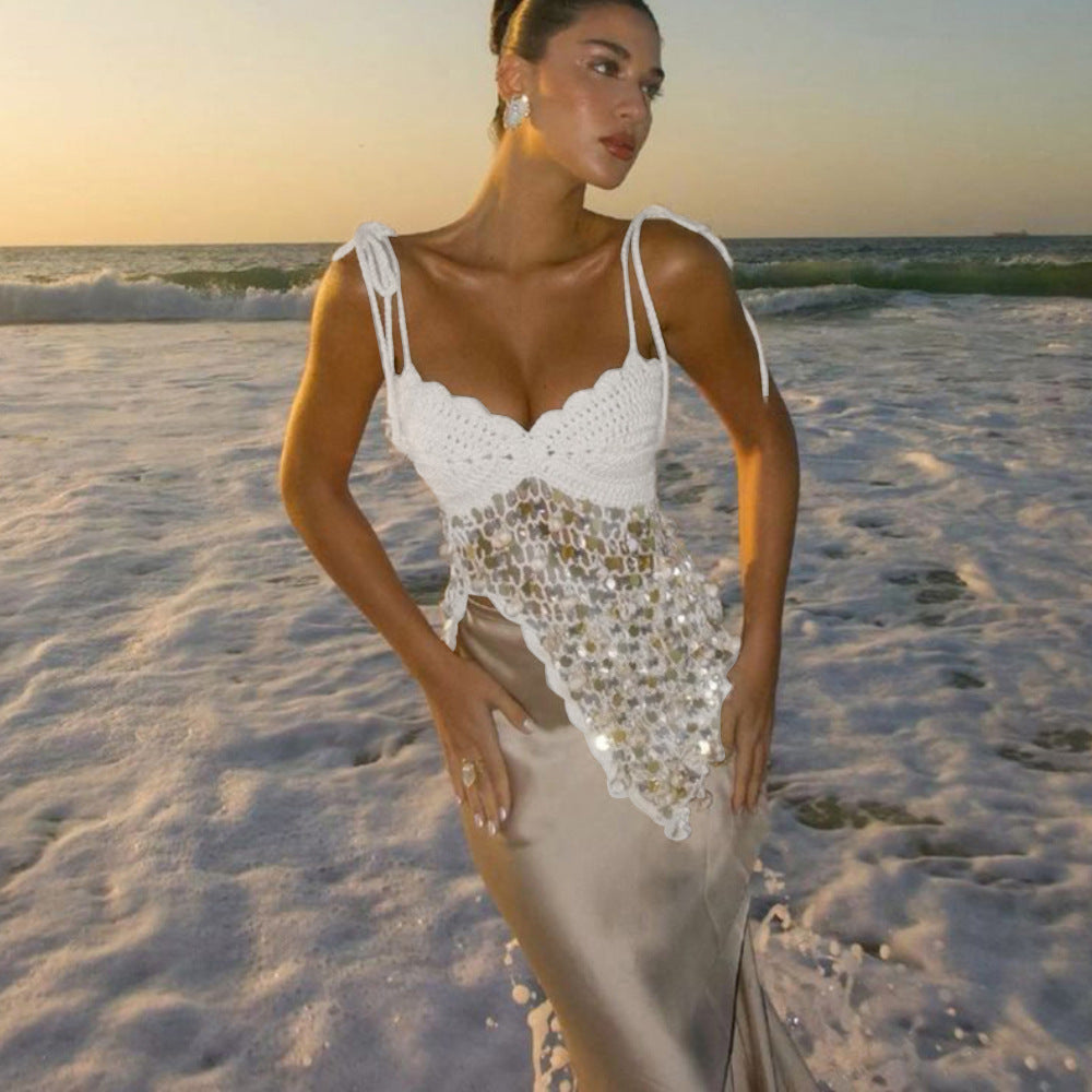 Beach Dress Women Casual Vacation Sequin Sling Bikini Swimsuit Blouse Sun Protective Clothing