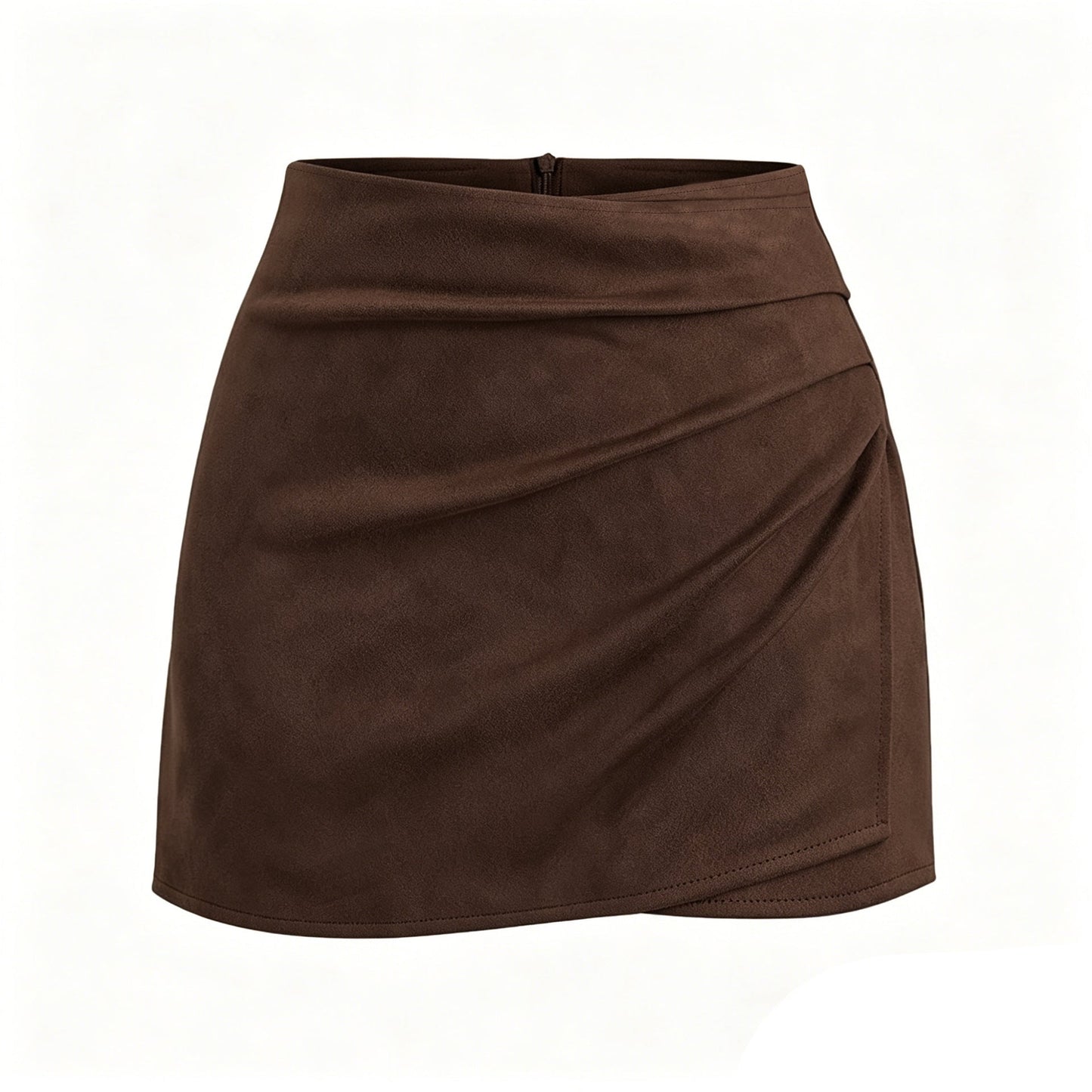 Autumn Winter Women Clothing Heap Pleated Suede Pantskirt High Waist Zipper Casual Short Pantskirt Women