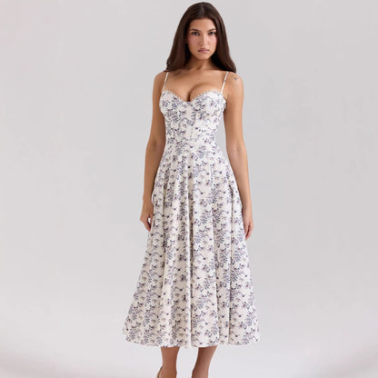 Elegant Gentle Slim Floral Strap Fairy Dress Women
