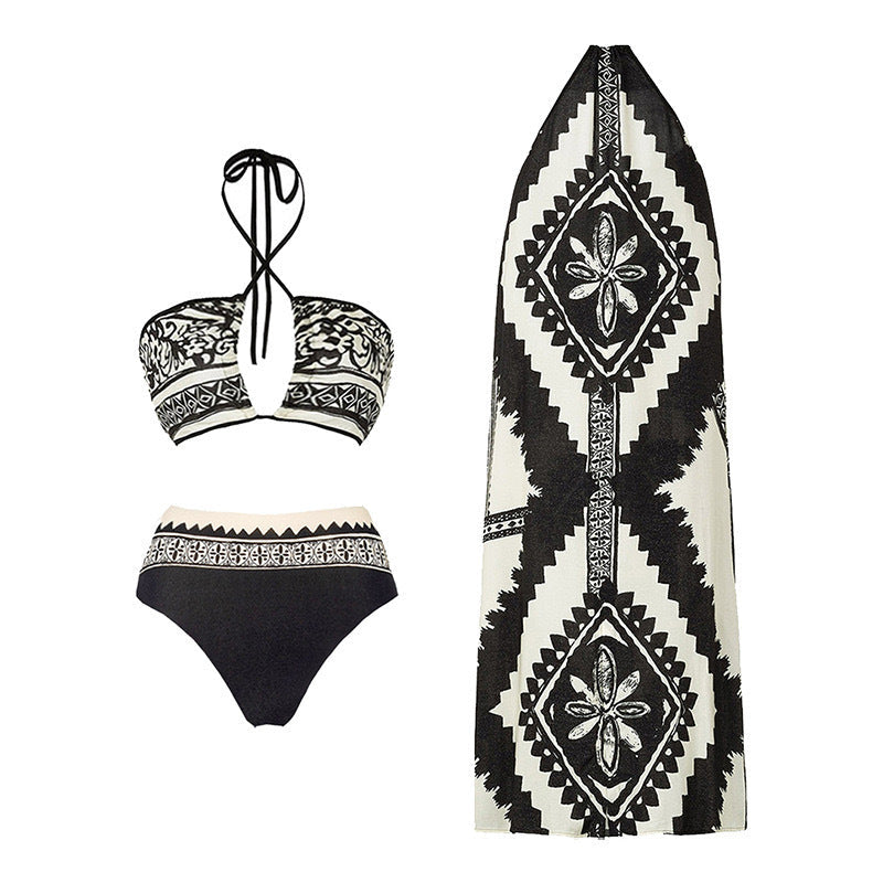 Popular Printing European French One Piece Women Swimwear Suit Covering Belly Thin Sexy Chiffon Dress
