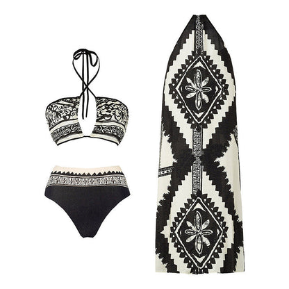 Popular Printing European French One Piece Women Swimwear Suit Covering Belly Thin Sexy Chiffon Dress