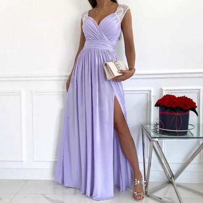 Women Clothing Sleeveless Backless Solid Color Wide Hem Split Women Clothing Dress