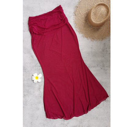 One Piece Swimsuit for Women Solid Color Hollow Out Cutout out Half Length Tulle Skirt Two Piece Set