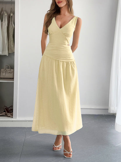 Elegant Deep V Plunge Cropped Outfit Maxi Dress Women Clothing Spring Summer