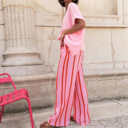 Women Striped Print Slim Fit Casual Long Pant