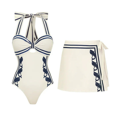 Swimsuit Navy Halter One Piece Swimsuit Set Women