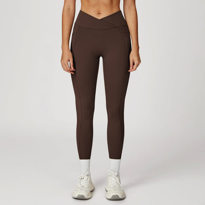 Nude Feel High Waist Yoga Pants Cross Waist Fitness Yoga Pants Women Outdoor Sports Running Tights