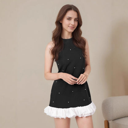 Sleeveless Women Clothing Black Camisole Summer Slimming Starry A line Dress Stitching Dress