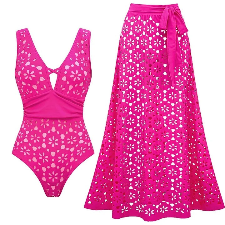 Swimsuit Fluorescent Color Hollow Out Cutout High Sense Swimsuit Two Piece Sets Women