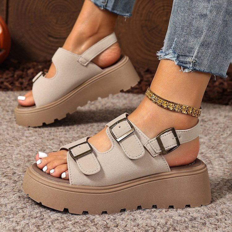 Suede Belt Buckle Platform Sandals Women Platform Wedge Plus Size Beach Slippers