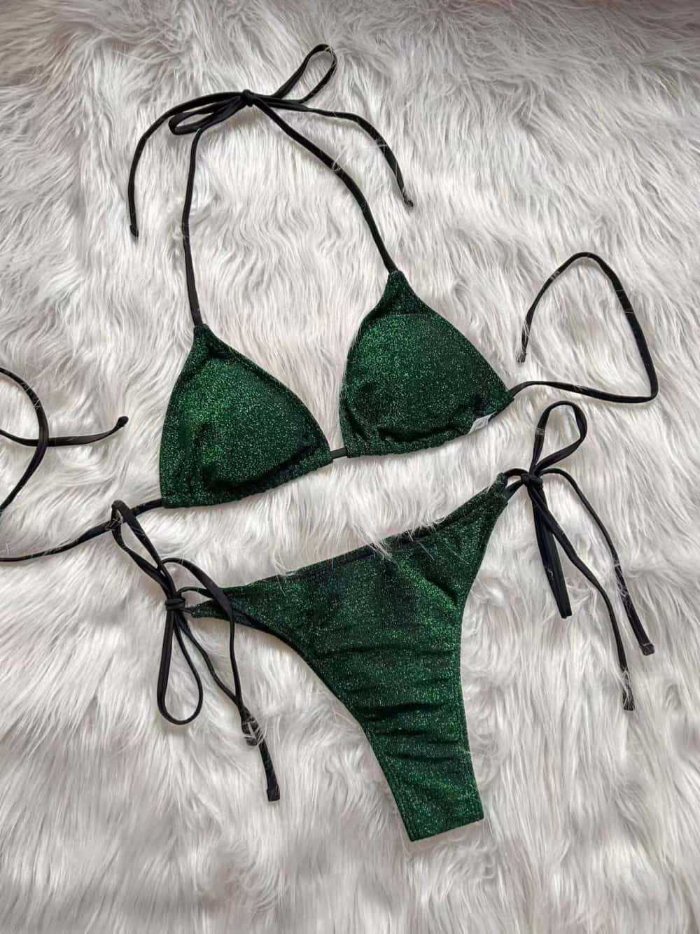 Flash Bikini Halter Lace up Split Swimsuit Sexy Backless Women Swimsuit