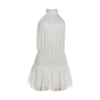 Summer Women Clothing Sexy Backless Lace up Halter Short Dress