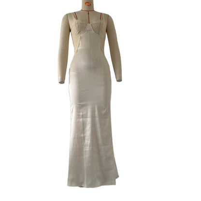 Women Elegant Lace Stitching Satin Strap Dress Sexy Slim Dress Women