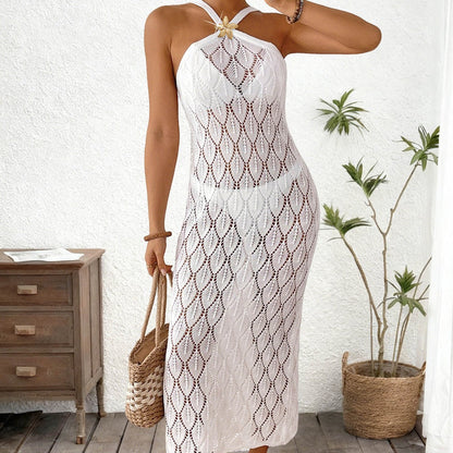 Women Clothing Sexy Backless Hollow Out Cutout Metal Starfish Decorative Suspender Skirt Beach Cover Up Dress