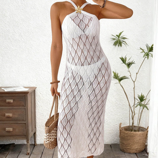 Women Clothing Sexy Backless Hollow Out Cutout Metal Starfish Decorative Suspender Skirt Beach Cover Up Dress