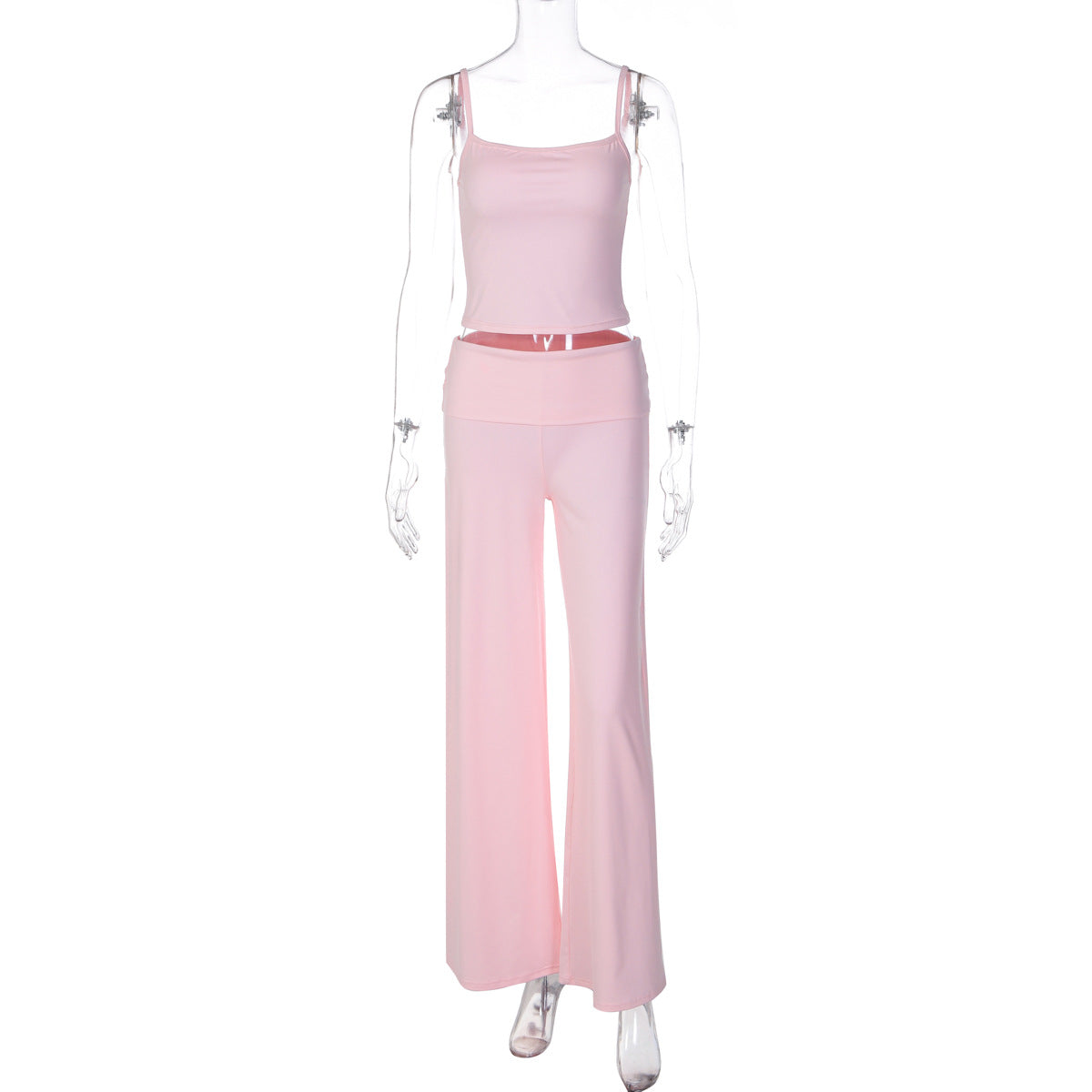 Women Clothing Summer off Neck Sling Small Tank Top High Waist Straight Pants Two Piece Sets