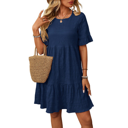 Spring Summer Women Clothing Loose Casual Short Sleeve Flowy Dress