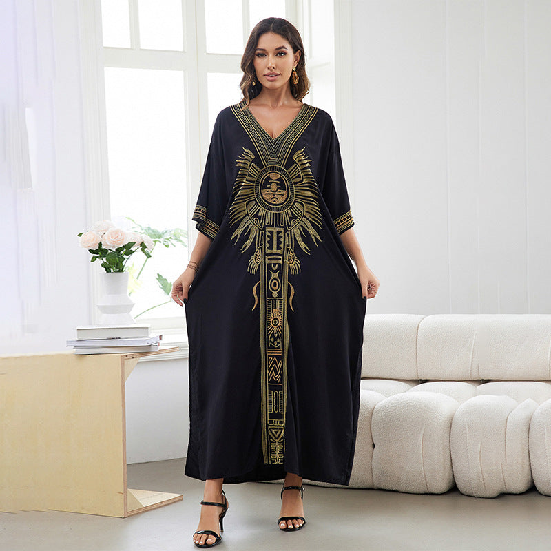 Embroidered Seaside Vacation Dress Sunscreen Beach Cover up Maxi Dress Women Bikini Cover up
