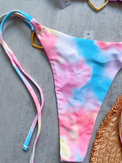Floral Print Love Accessories Bikini Set Low Waist Lace up Biquini