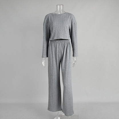 Gray Long Sleeve Trousers Pajamas Set Winter Wheat Jacquard Home Wear for Women