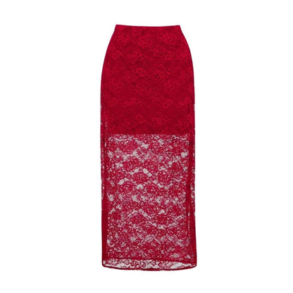 Swimsuit Red Sexy Lace One Piece Swimsuit Women Maxi Skirt