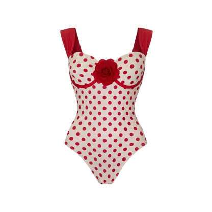 Swimsuit Red Retro Dots Spring One Piece Swimsuit Women