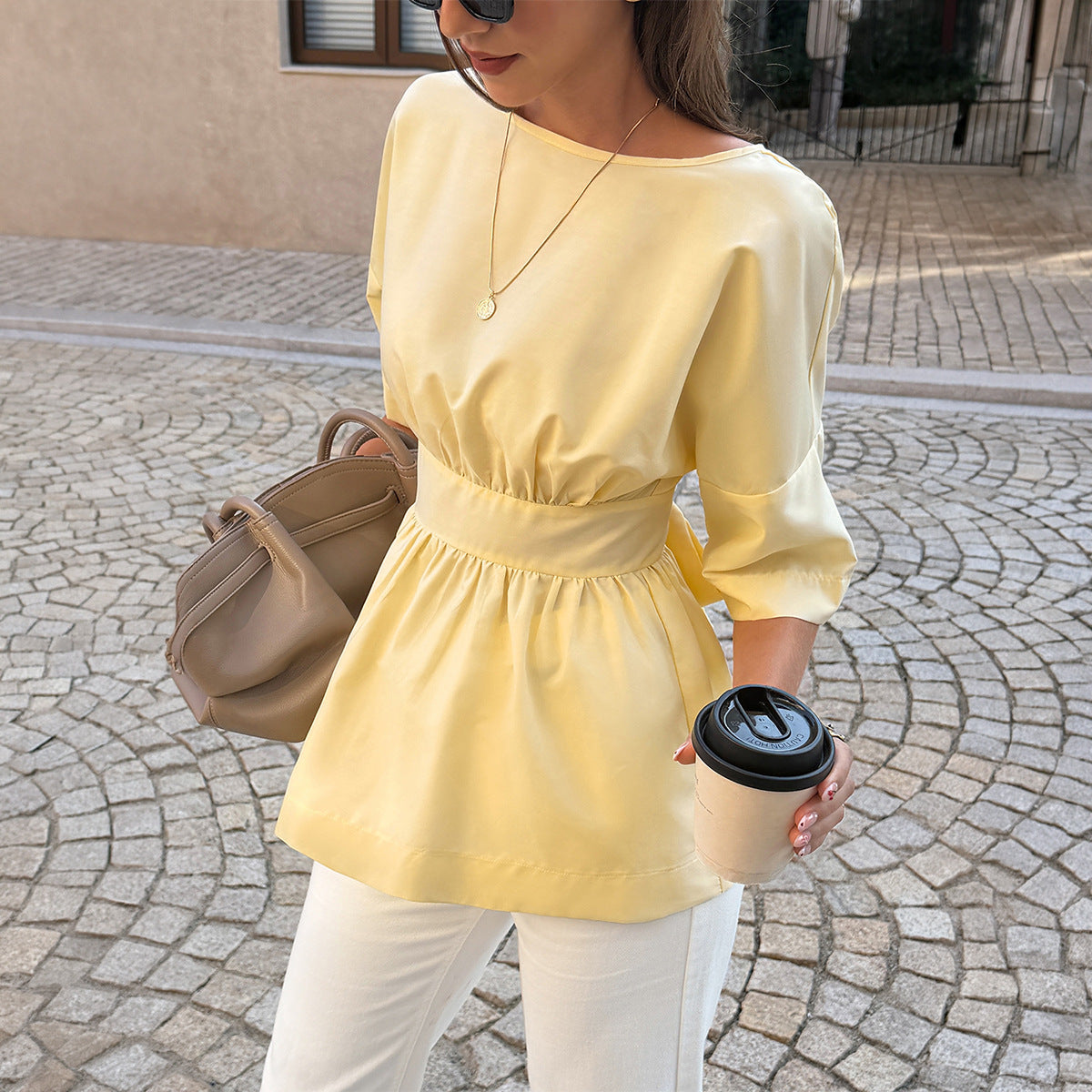 Women Clothing Summer Travel Holiday Lace up Short Sleeve Shirt Top