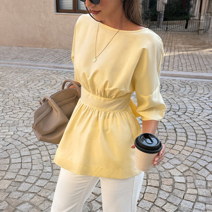 Women Clothing Summer Travel Holiday Lace up Short Sleeve Shirt Top