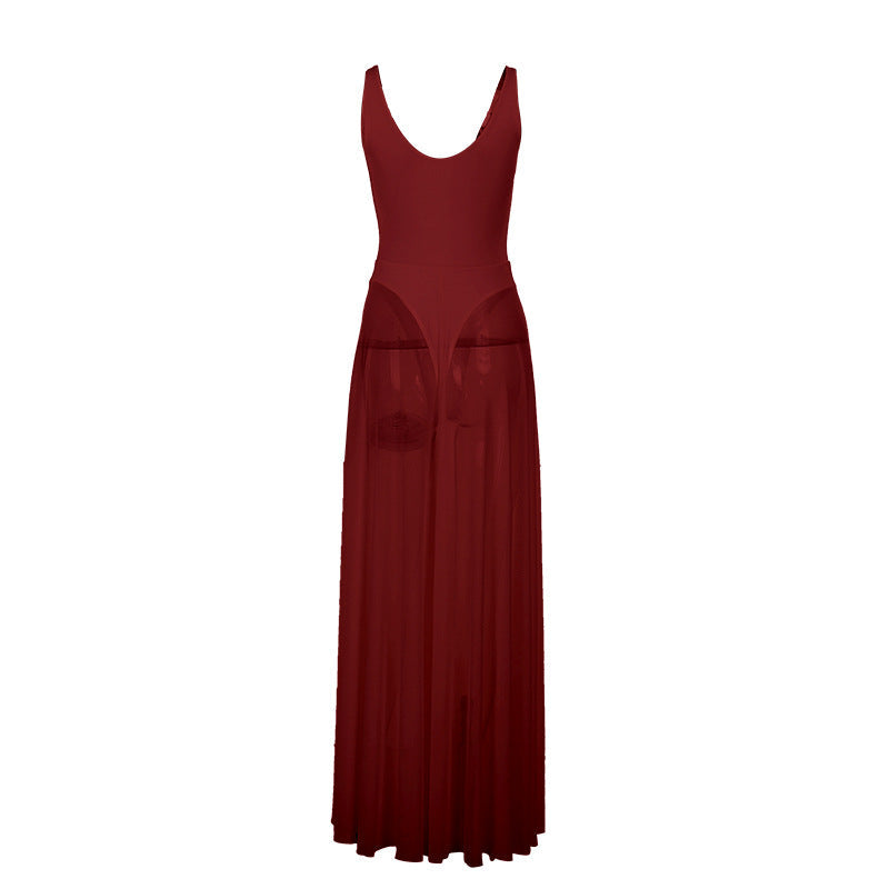 Autumn Sexy Maxi Dress Vacation Slim Fit Mesh A Line Dress