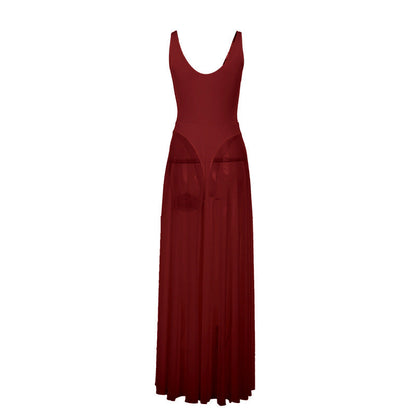 Autumn Sexy Maxi Dress Vacation Slim Fit Mesh A Line Dress
