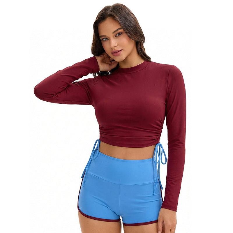 Swimsuit Women Split Long Sleeve Sunscreen Solid Color Conservative Two Piece Set Swimsuit
