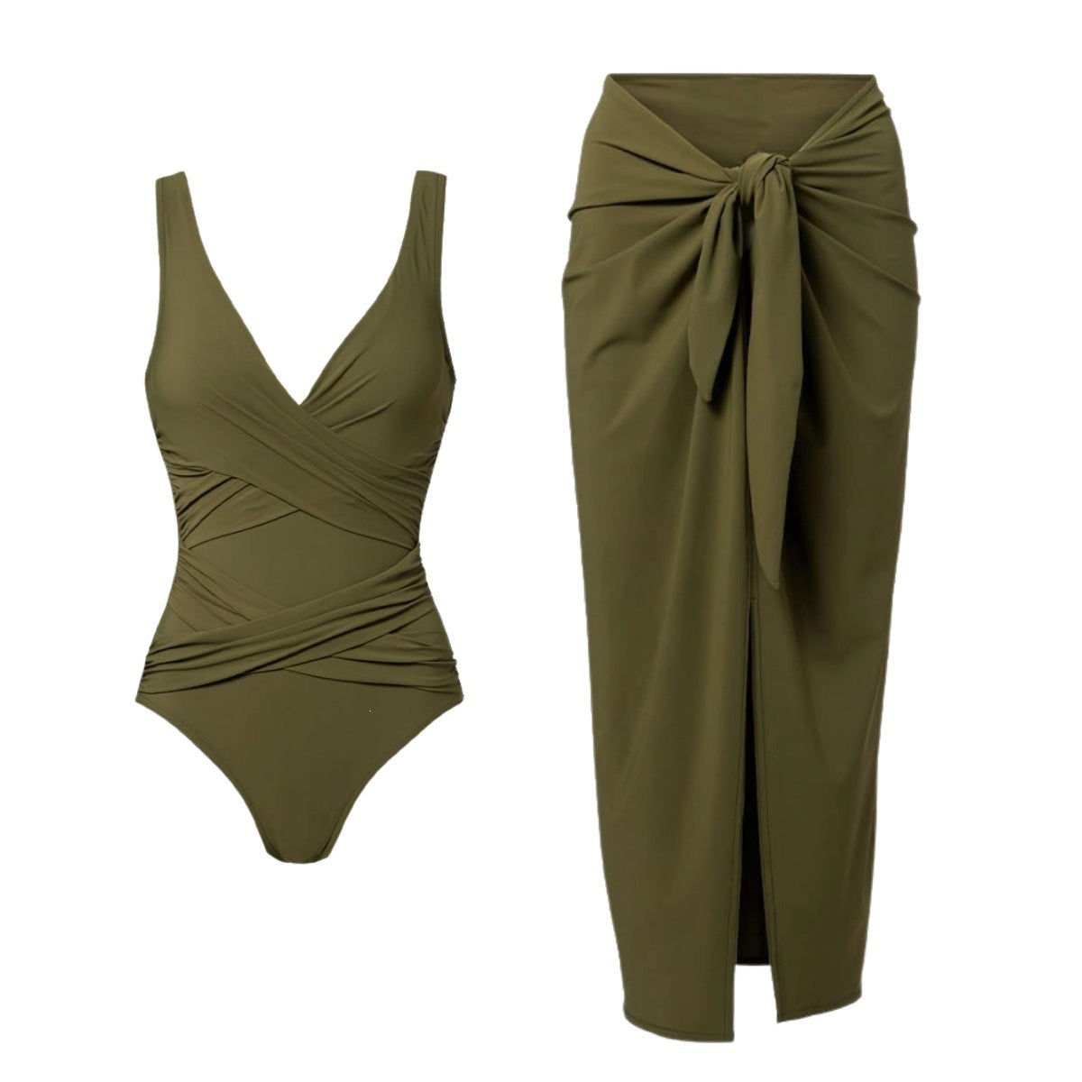 Swimsuit Green Simple High Grade One Piece Swimsuit Women